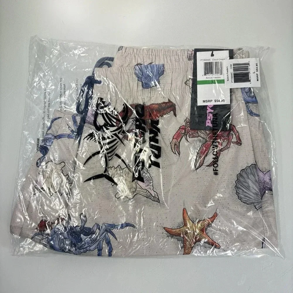 Psycho Tuna Ivory Crab Starfish Bottom Feeders Swim Trunks Board Shorts NWT